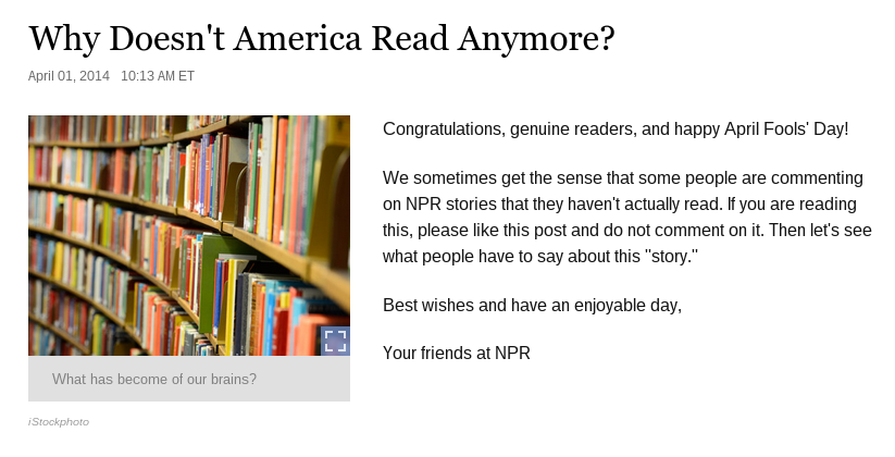 NPR - Why Doesn't America Read Anymore